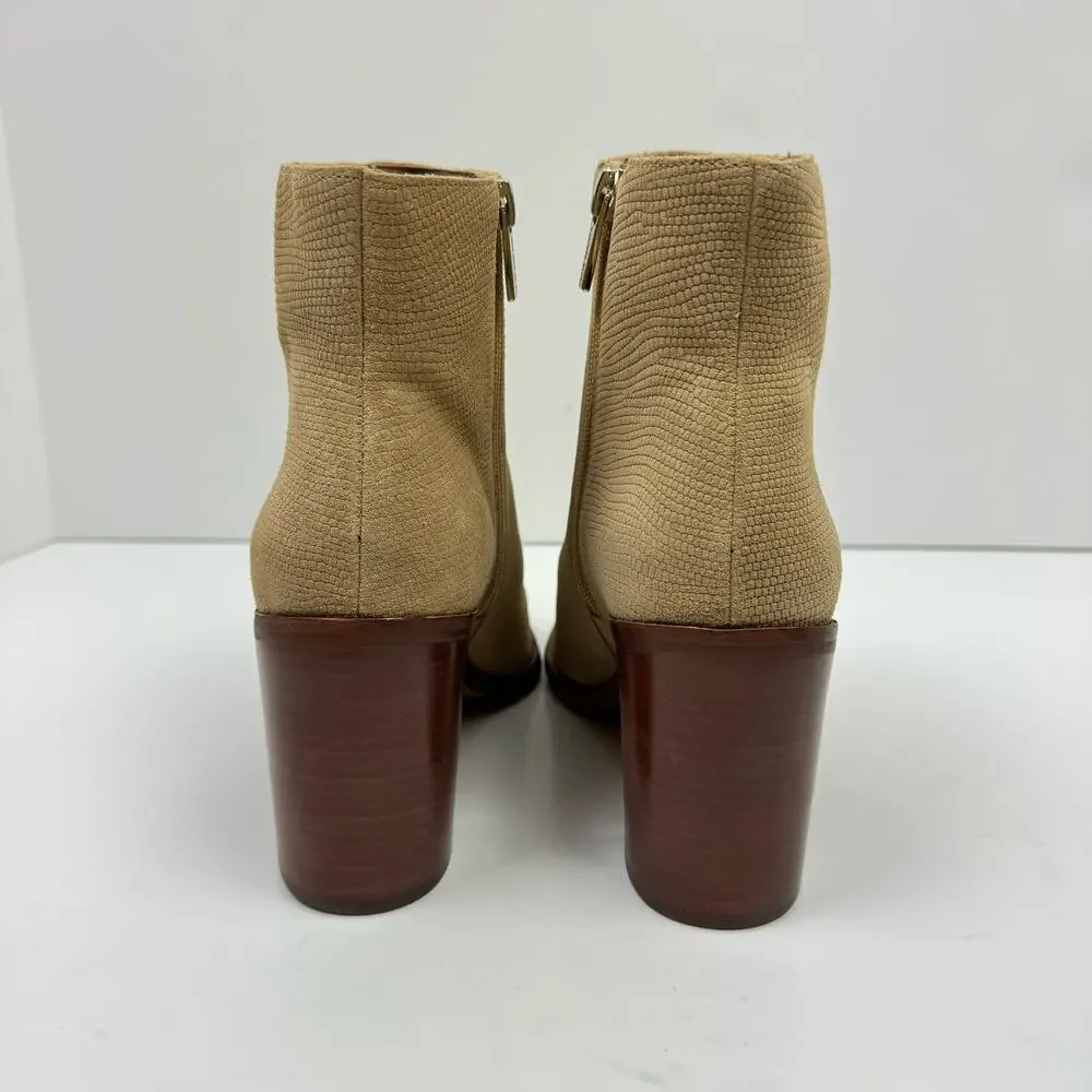 NEW Vince Camuto Paitrilla Tan Suede Snake Skin Print Zip Up Bootie Ankle Boots